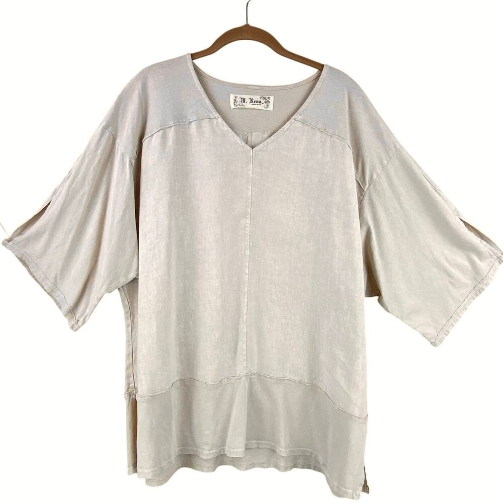 M. Rena Linen Tunic Size M/L Oversized Tan Lightweight Beach Resort